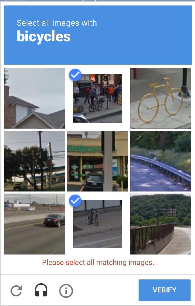 Google Captcha showing bicycles